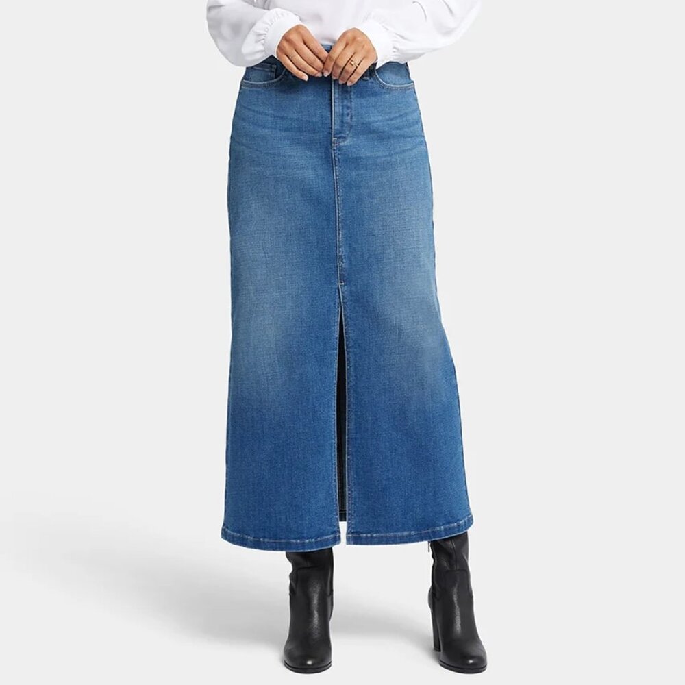NYDJ HIGH RISE SKIRT STRETCH DENIM A-LINE MIDI JEAN SKIRT sz 10